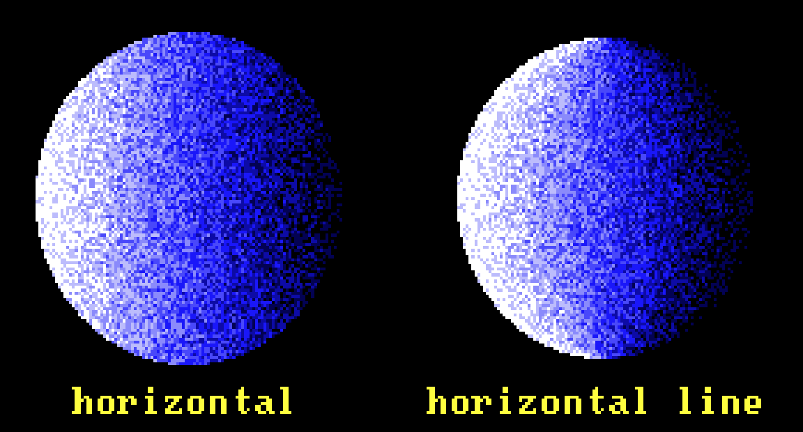 Two circles filled with a white to dark blue gradient, left to right. This shows the difference between "horizontal" fill and "horizontal line" fill. The line version has a more rounded look, as the colors appear to warp around the shape.