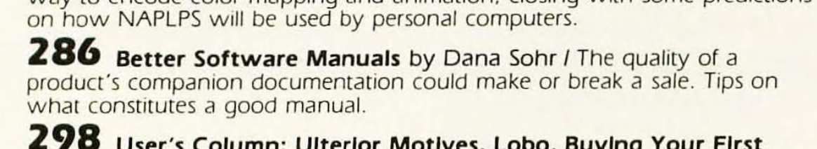 Capture from the magazine's table of contents. Page 286, "Better Software Manuals" by Dana Sorh. The description reads, "The quality of a product's companion documentation could make or break a sale. Tips on what constitutes a good manual."