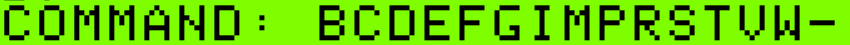 The command prompt from VisiCalc listing all keyboard commands. B, C, D, E, F, G, I, M, P, R, S, T, V, W, and dash