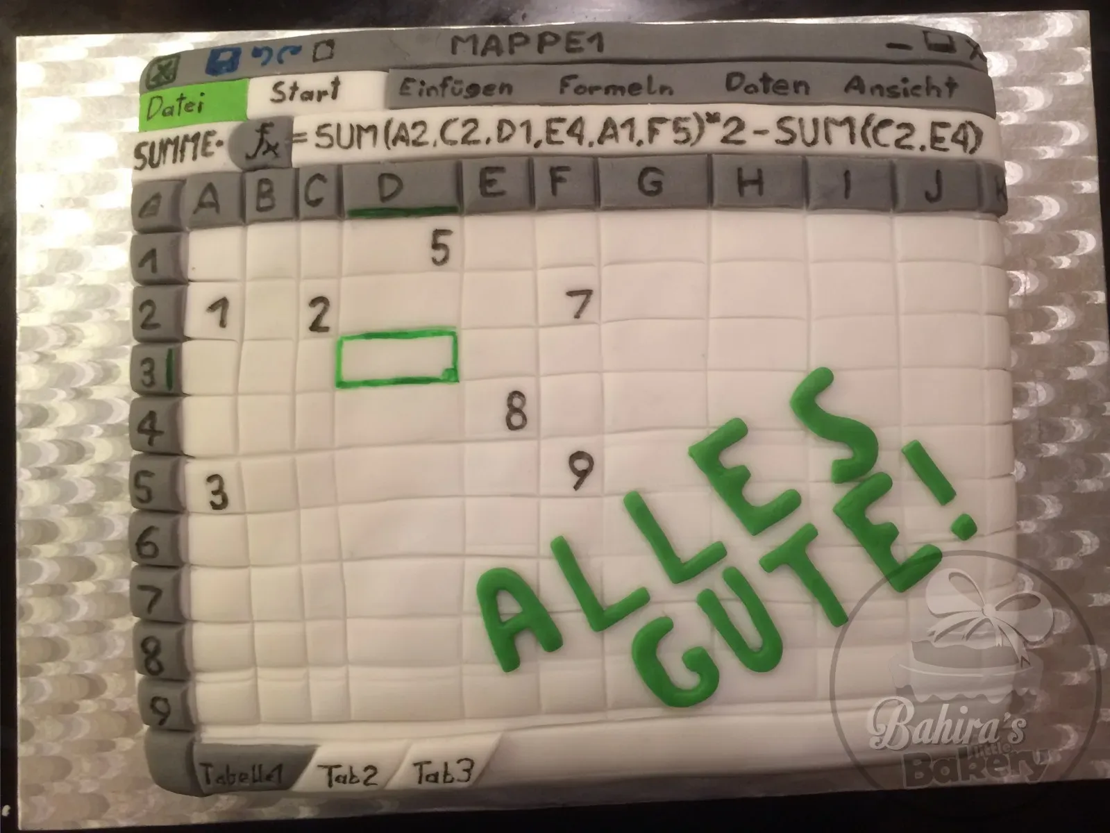 A sheetcake decorated to look like Microsoft Excel. Photo is from Bahira's Bakery.