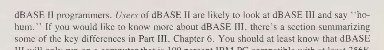 Clipping from Tony Lima's book reads, "Users of dBASE II are likely to look at dBASE III and say "ho-hum."