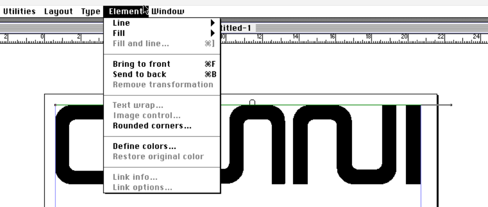Screenshot showing the "Element" menu in action, with line, fill, rounded corners, text wrap, and more. Bring to front and Send to back are the focus here.